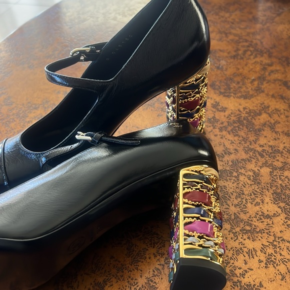 Chanel Mary Janes leather and metal heel with ribbon 39.5IT - Picture 5 of 12